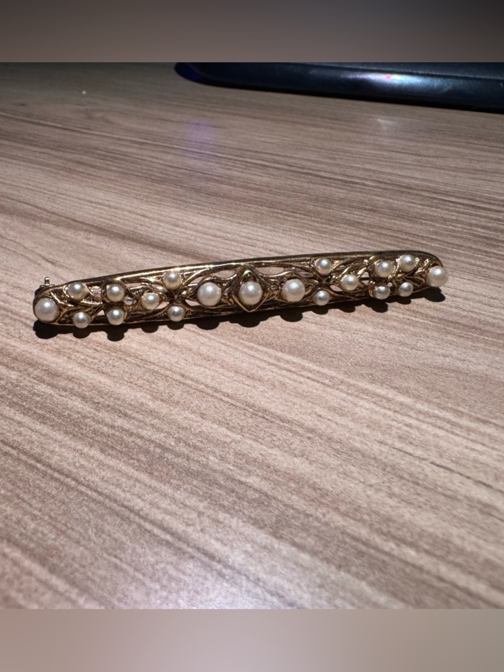 Gold toned Pearl-Accent Brooch